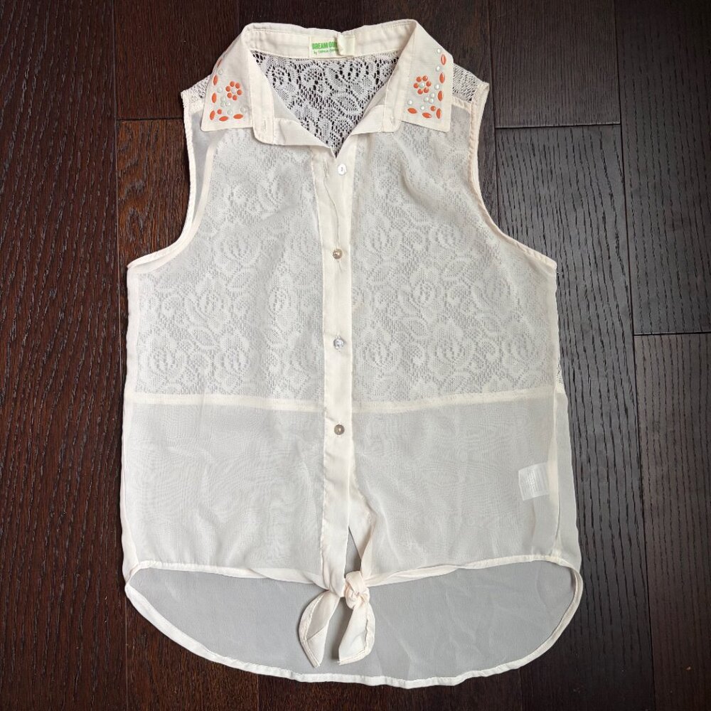 Dream Out Loud by Selena Gomez Sheer Sleeveless Button Down (Cream) - Medium